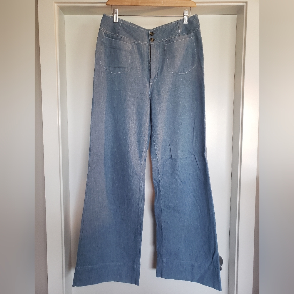 Anthropologie Pilcro Women's Blue Wide-Leg Jeans chambray